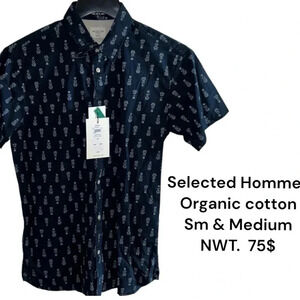 SELECTED HOMME.Men organic cotton,shirt Small & Medium,Blue short sleeve,,reg 75